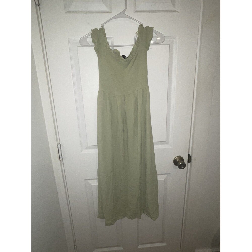 Forever 21 Ruffle Flutter Sleeve Off-the-Shoulder Gauze Midi Dress Green Small